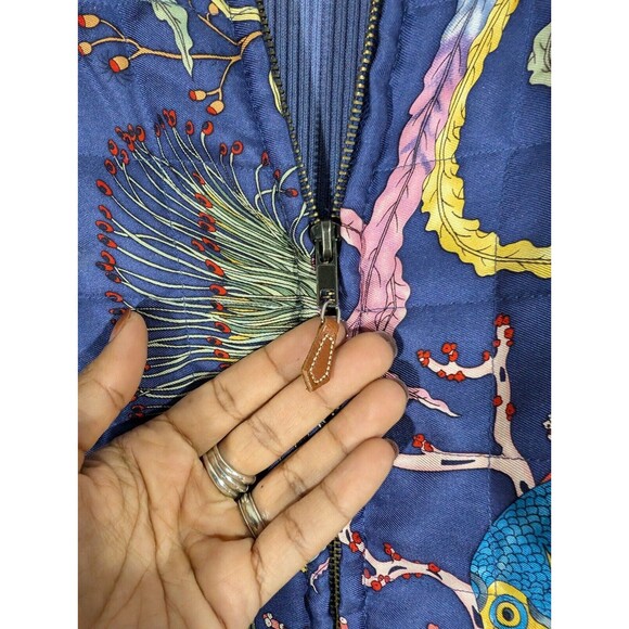 J. McLaughlin Sweater Women Sz S Blue Quilted Fron Silk Marine Nautical Jacket - Picture 6 of 12